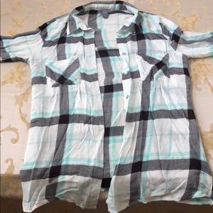 OG Charlotte Russe • white, black, and turquoise plaid flannel